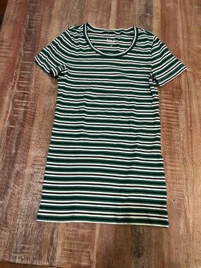 J. Crew Vintage Green Navy and White Striped Perfect Fit Crewneck Tee